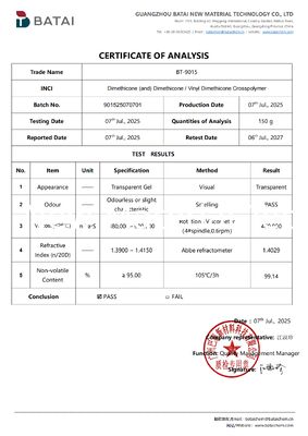 सिलिकॉन इलास्टोमर जेल बीटी-9015 सिलिकॉन क्रॉसपॉलिमर उच्च चमकदार प्रभाव के साथ ग्लॉसी और नॉन-ट्रांसफर लिप कलर में